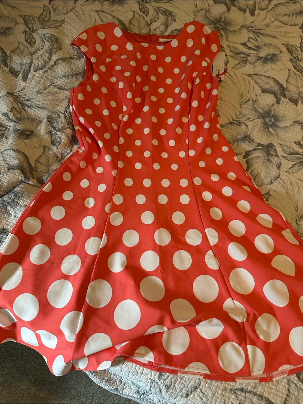 London Times Red and White Polka Dot Fit-and-Flare Dress